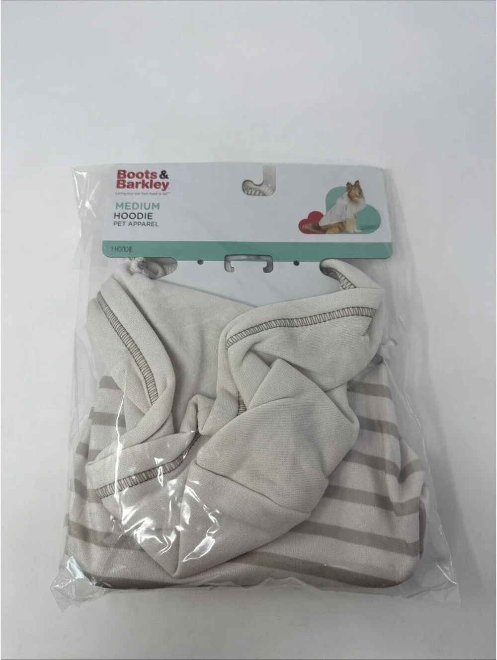 Boots & Barkley Medium Dog Hoodie, Hooded Polyester, White/Gray Striped